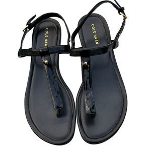 COLE HAAN Black Patent Leather T-Strap Sandals - size 6.5B